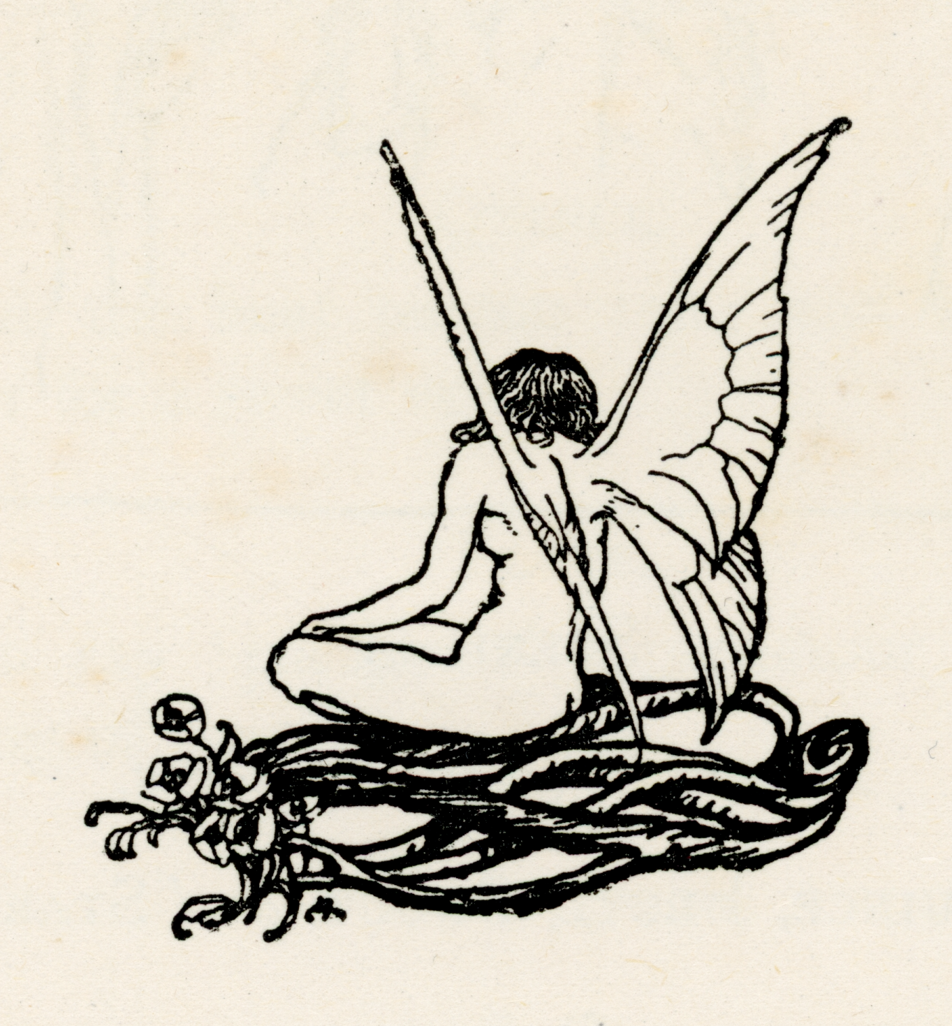 Digital image of Arthur Rackham b/w illustration from Midsummer Night